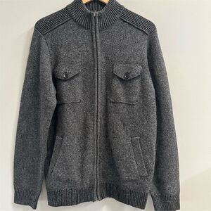 Pronto Uomo Men's Gray Wool Full Zip Bomber Sweater Cardigan Size L
